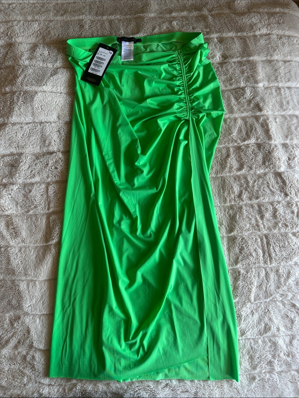 Ruched Lime Green Midi Skirt by Unknown Brand